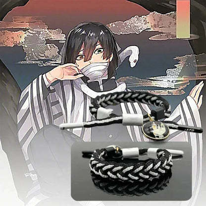 Demon Slayer Anime Braided Bracelet, Tanjiro Nezuko Rengoku Giyuu Cosplay Handmade Woven Rope Bracelet, Adjustable Character Themed Wristband, Anime Fan Collectible Jewelry Gift for Men Women Teens