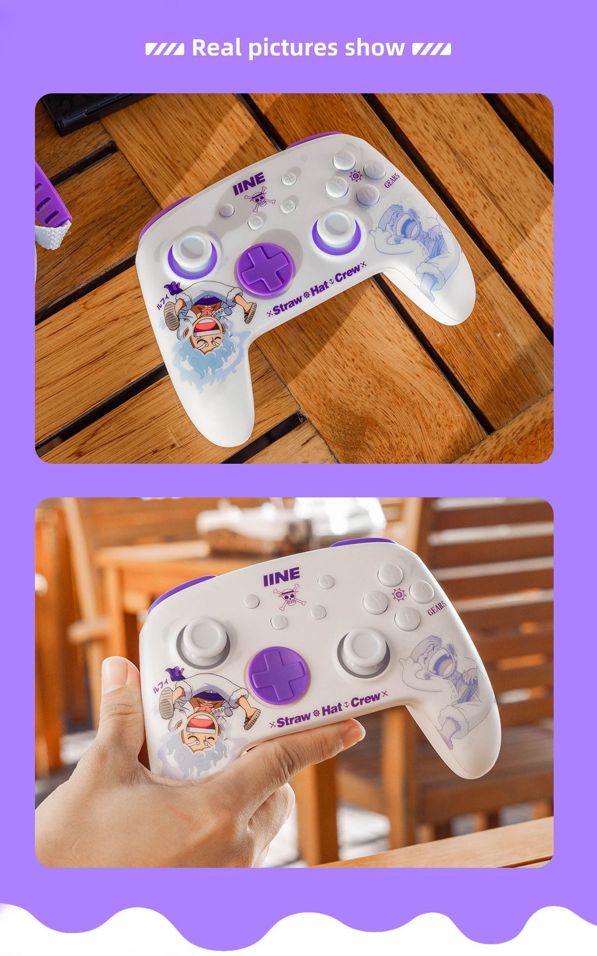 One Piece Luffy Gear 5 Wireless Controller for Nintendo Switch, Straw Hat Crew Anime Bluetooth Gamepad, RGB Light, Dual Vibration & Motion Sensing, Gaming Controller Gift for One Piece Fans