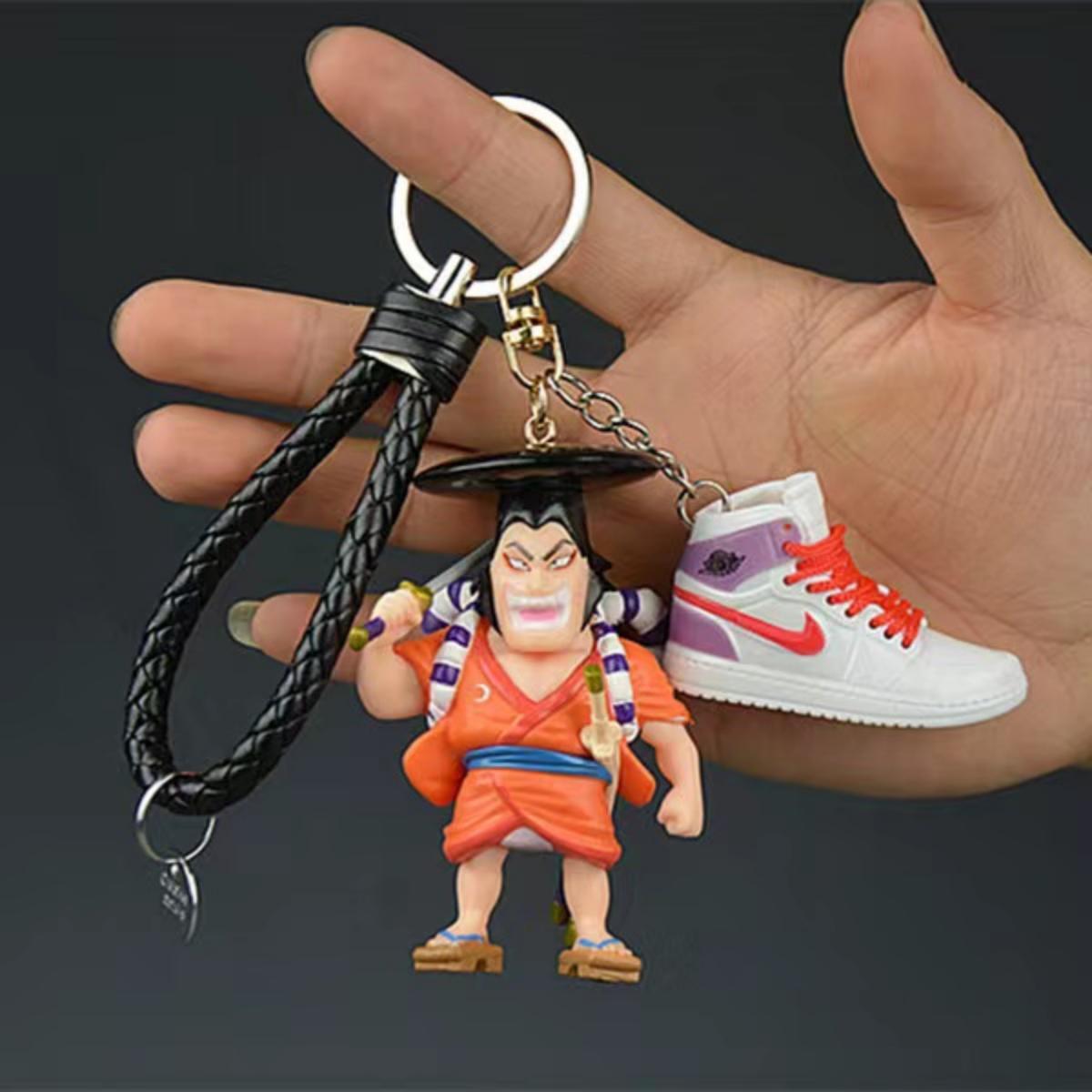 One Piece Anime Figure Keychain, Luffy Zoro Nami Chopper Sanji Mini Sneaker Pendant Key Ring, Q Version Figurine Key Chain, Backpack Charm Key Holder Gift for One Piece Fans