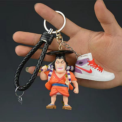 One Piece Anime Figure Keychain, Luffy Zoro Nami Chopper Sanji Mini Sneaker Pendant Key Ring, Q Version Figurine Key Chain, Backpack Charm Key Holder Gift for One Piece Fans
