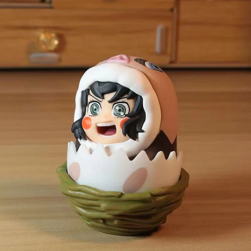 Demon Slayer Eggshell Tumbler Figure, Q Version Tanjiro Nezuko Zenitsu Inosuke Roly-poly Toy, Anime Character Mini Figurine with Nest Base, Desktop Decor Collectible Statue, Demon Slayer Fan Gift