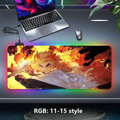 Demon Slayer RGB Gaming Mouse Pad, Large Extended Anime Desk Mat, LED Glowing Non-Slip Rubber Keyboard Pad, Multiple Nezuko Tanjiro Designs, Waterproof Desk Pad for PC Gamers