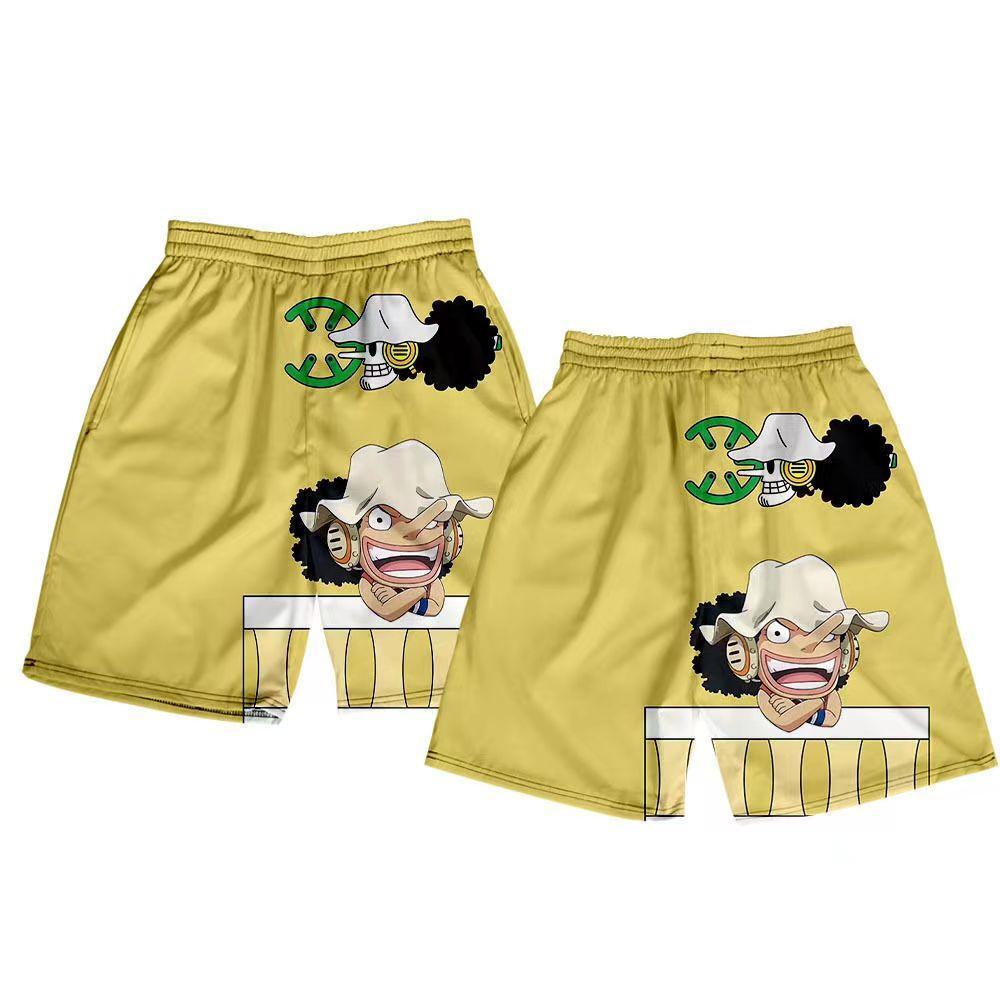 One Piece Anime Shorts, Luffy Zoro Sanji Chopper Printed Casual Beach Shorts, Elastic Waist Loose Short Pants, One Piece Merch Summer Swim Trunks for Men Anime Fans