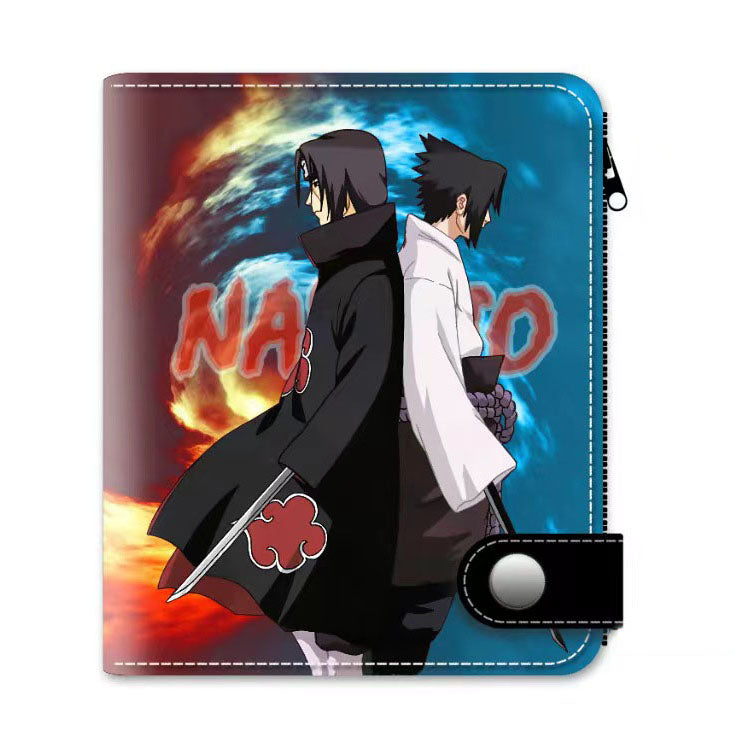 Naruto Anime Bifold Wallet, Multiple Character Printed PU Leather Short Purse, Snap Button Card Holder Cash Pocket Wallet, Naruto Itachi Sasuke Kakashi Naruto Merch Wallet Gift for Anime Fans