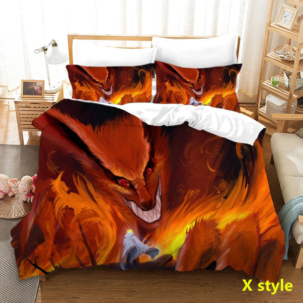 Naruto Anime Bedding Set, 3D Print Duvet Cover with Pillowcases, Akatsuki Red Cloud Comforter Cover Set, Soft Microfiber Bed Sheets, Bedroom Decor Gift for Naruto Fans
