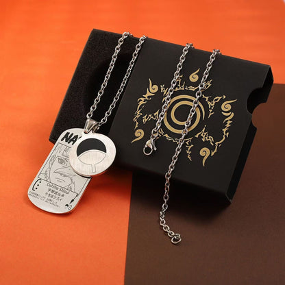 Naruto Anime Dog Tag Necklace, Multi Styles Stainless Steel Pendant Necklace, Naruto Symbol Character Engraved Chain Jewelry, Anime Cosplay Accessories, Naruto Merch Gift for Anime Fans