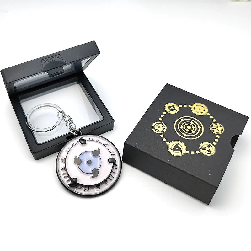 Naruto Anime Sharingan Rotatable Keychain, Uchiha Clan Rotating Sharingan Metal Key Ring, Akatsuki Red Cloud Pendant, Anime Cosplay Accessory, Collectible Key Chain Gift for Naruto Fans