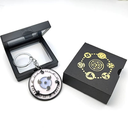 Naruto Anime Sharingan Rotatable Keychain, Uchiha Clan Rotating Sharingan Metal Key Ring, Akatsuki Red Cloud Pendant, Anime Cosplay Accessory, Collectible Key Chain Gift for Naruto Fans