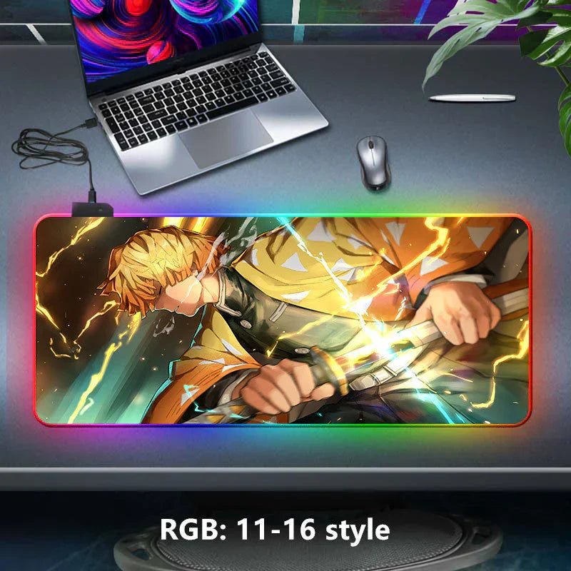 Demon Slayer RGB Gaming Mouse Pad, Large Extended Anime Desk Mat, LED Glowing Non-Slip Rubber Keyboard Pad, Multiple Nezuko Tanjiro Designs, Waterproof Desk Pad for PC Gamers