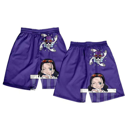 One Piece Anime Shorts, Luffy Zoro Sanji Chopper Printed Casual Beach Shorts, Elastic Waist Loose Short Pants, One Piece Merch Summer Swim Trunks for Men Anime Fans