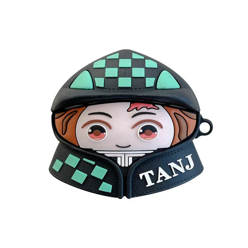 Demon Slayer Anime Airpods Case, Cute 3D Cartoon Silicone Protective Cover for AirPods 1/2, AirPods Pro 1/2, Tanjiro Nezuko Zenitsu Earphone Skin, Shockproof Earbud Case with Keychain, Anime Fan Gift