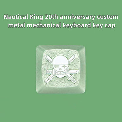 One Piece Custom Metal Keycap, Anime 3D Embossed Mechanical Keyboard Key Cap, Skull & Straw Hat Pattern Artisan Keycap, Replacement Keycap for Cherry MX Switch, Gaming Keyboard Decor Gift for One Piece Fans