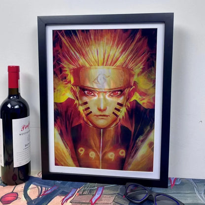 Naruto 3D Lenticular Poster with Frame, Anime Flip Changing Picture Art, Kakashi Sasuke Gaara Naruto Wall Decor, Bedroom Hanging Painting, Naruto Fan Merch Gift