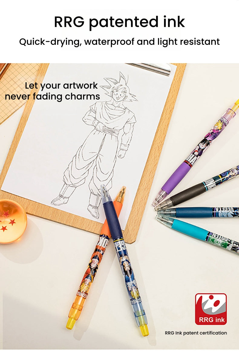 Dragon Ball Z Anime Retractable Ballpoint Pens, Goku Vegeta Gohan Trunks Character Printed Gel Ink Pens, Anime Themed School Office Writing Stationery, Collectible Gift for Dragon Ball Fans