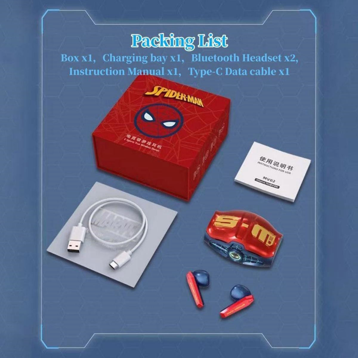 Marvel Avengers Spider‑Man Iron Man TWS True Wireless Gaming Earbuds, Bluetooth 5.3 Headphones 30ms Ultra Low Latency 13mm Driver Type‑C Charging for Game Music
