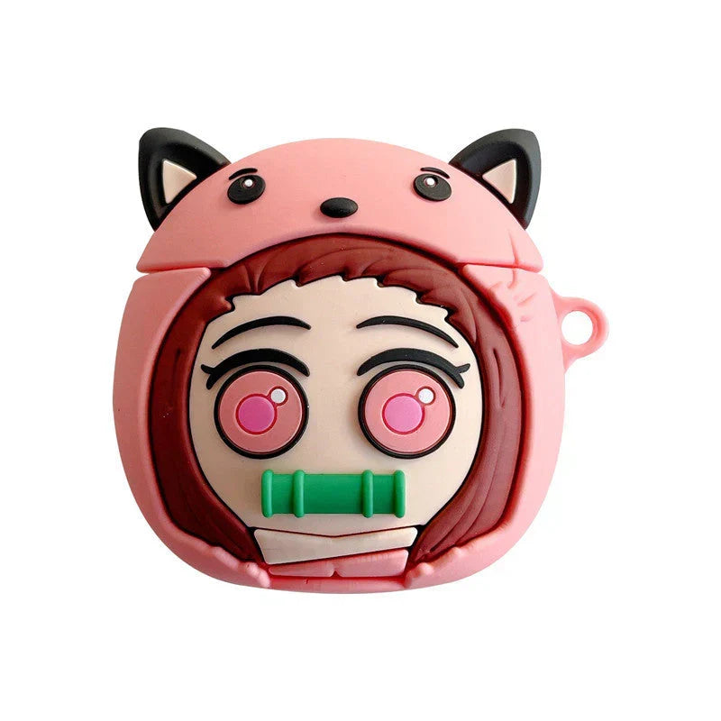 Demon Slayer Anime Airpods Case, Cute 3D Cartoon Silicone Protective Cover for AirPods 1/2, AirPods Pro 1/2, Tanjiro Nezuko Zenitsu Earphone Skin, Shockproof Earbud Case with Keychain, Anime Fan Gift