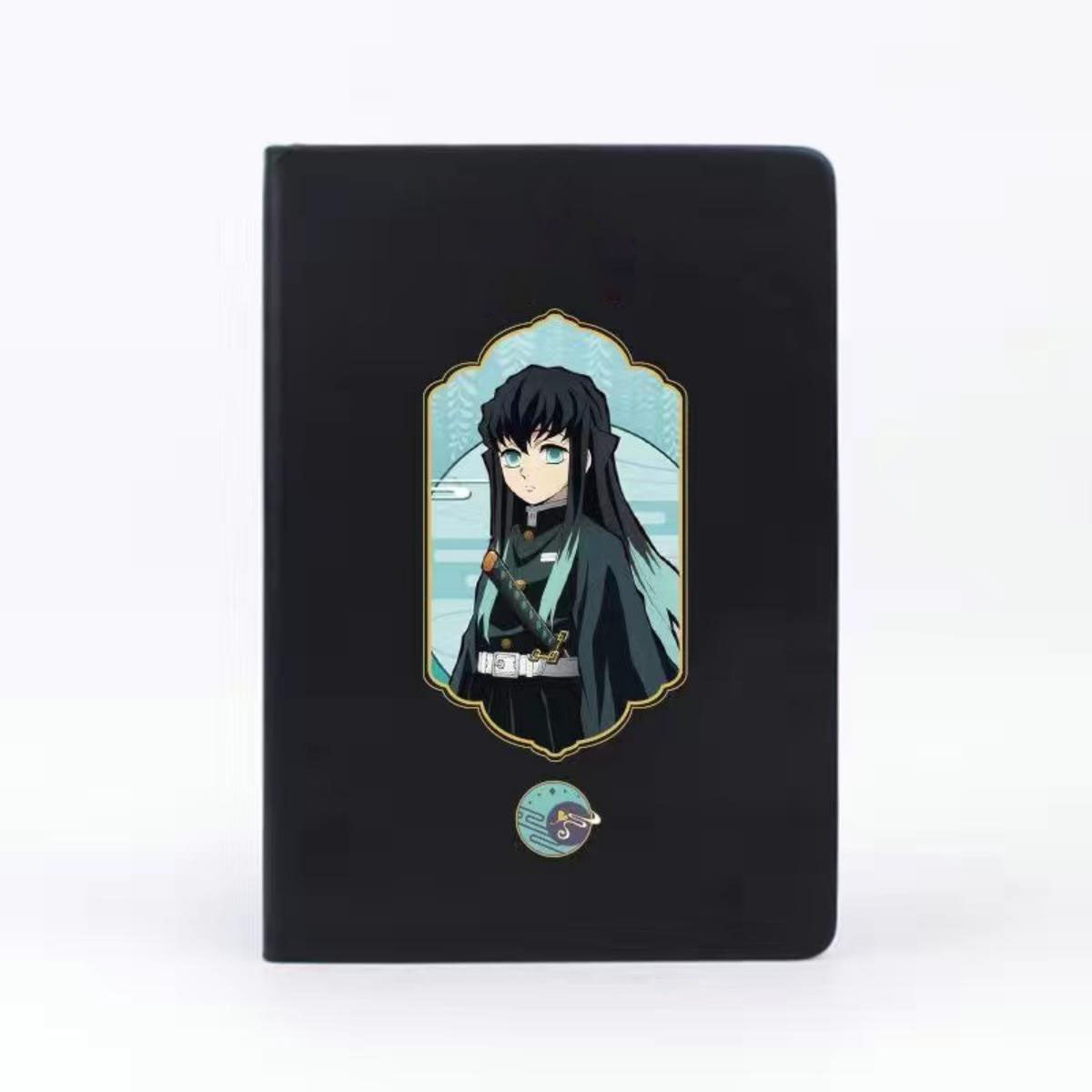 Demon Slayer Anime Notebook & Pen Gift Set, Tanjiro Nezuko Zenitsu Inosuke Character Journal with Metal Badge, Hardcover Writing Notebook Stationery Set, Anime Collectible Gift for Demon Slayer Fans