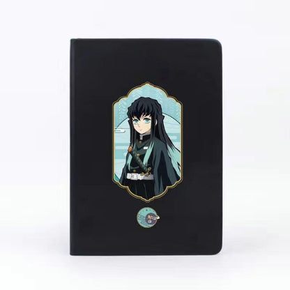 Demon Slayer Anime Notebook & Pen Gift Set, Tanjiro Nezuko Zenitsu Inosuke Character Journal with Metal Badge, Hardcover Writing Notebook Stationery Set, Anime Collectible Gift for Demon Slayer Fans