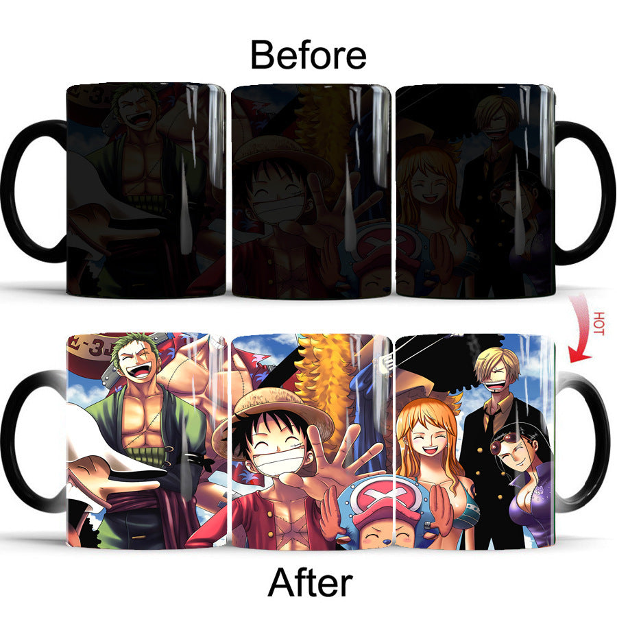 One Piece Heat Changing Magic Mug, Anime Luffy Gear5 Zoro Sanji Color Changing Coffee Cup, 11oz Heat Sensitive Ceramic Tea Mug, Hot Water Activated Magic Cup, One Piece Anime Fan Birthday Holiday Gift