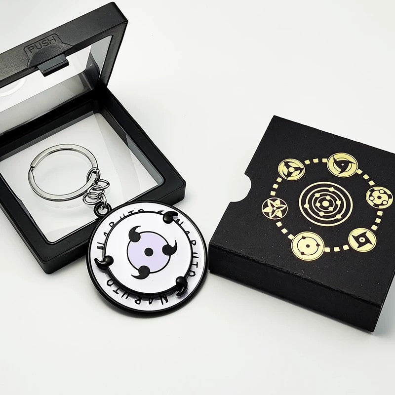Naruto Anime Sharingan Rotatable Keychain, Uchiha Clan Rotating Sharingan Metal Key Ring, Akatsuki Red Cloud Pendant, Anime Cosplay Accessory, Collectible Key Chain Gift for Naruto Fans