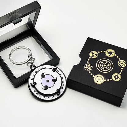 Naruto Anime Sharingan Rotatable Keychain, Uchiha Clan Rotating Sharingan Metal Key Ring, Akatsuki Red Cloud Pendant, Anime Cosplay Accessory, Collectible Key Chain Gift for Naruto Fans