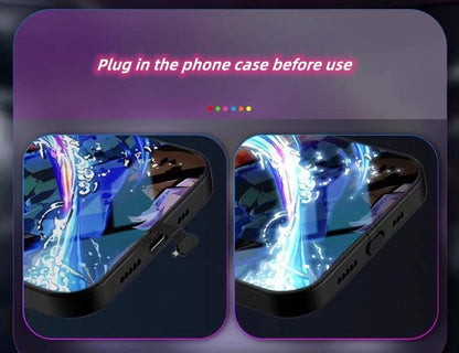 `Demon Slayer Anime Light Up Phone Case, Smart Sound Activated Flash Glowing Glass Back Cover, Shockproof Protective Phone Case for iPhone, Anime Tanjiro Zenitsu Case Gift`