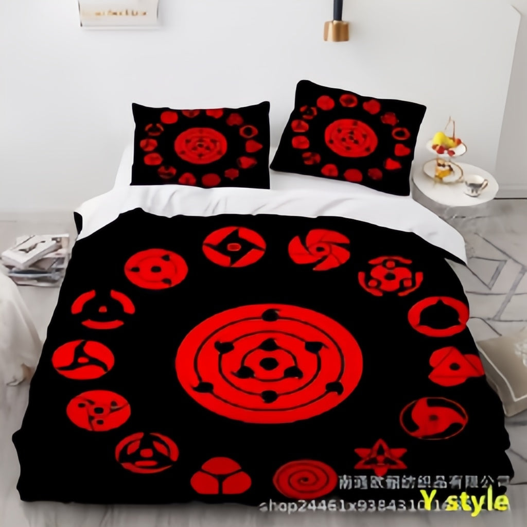 Naruto Anime Bedding Set, 3D Print Duvet Cover with Pillowcases, Akatsuki Red Cloud Comforter Cover Set, Soft Microfiber Bed Sheets, Bedroom Decor Gift for Naruto Fans