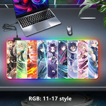 Demon Slayer RGB Gaming Mouse Pad, Large Extended Anime Desk Mat, LED Glowing Non-Slip Rubber Keyboard Pad, Multiple Nezuko Tanjiro Designs, Waterproof Desk Pad for PC Gamers