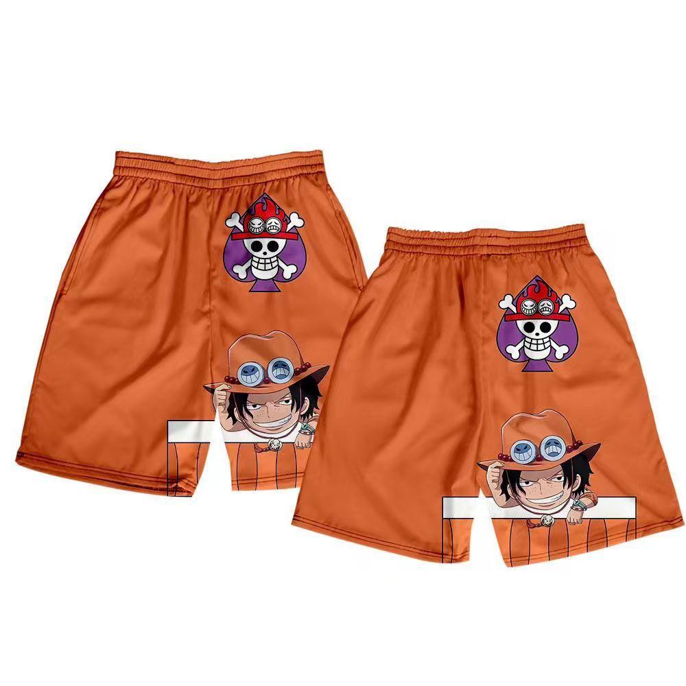 One Piece Anime Shorts, Luffy Zoro Sanji Chopper Printed Casual Beach Shorts, Elastic Waist Loose Short Pants, One Piece Merch Summer Swim Trunks for Men Anime Fans