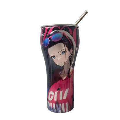 One Piece Anime Tumbler with Straw, Stainless Steel Insulated Travel Cup, Luffy Zoro Nami Wanted Poster Design Coffee Mug, Leak Proof Reusable Water Bottle, One Piece Merch Gift for Anime Fans