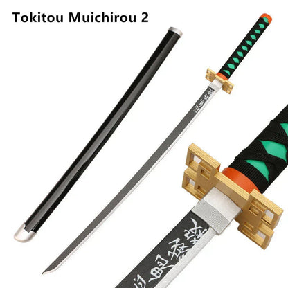 Demon Slayer Cosplay Nichirin Sword, Bamboo Blade Katana Replica, Anime Demon Slayer Prop Sword with Scabbard and Belt, Tanjiro Zenitsu Rengoku Giyuu Cosplay Weapon for Halloween