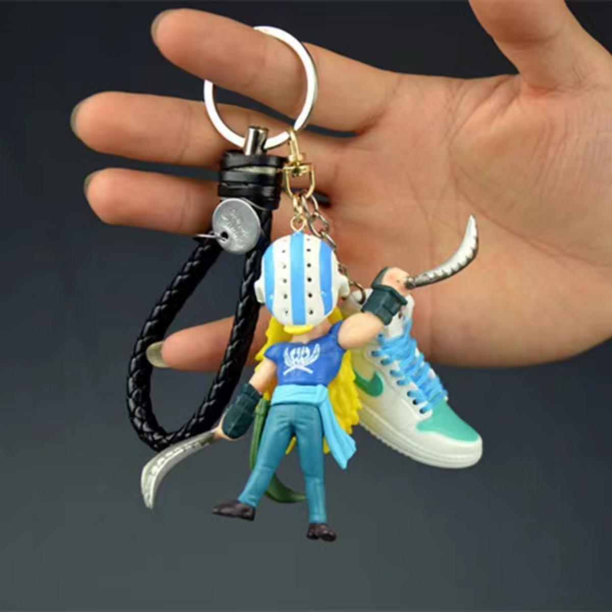 One Piece Anime Figure Keychain, Luffy Zoro Nami Chopper Sanji Mini Sneaker Pendant Key Ring, Q Version Figurine Key Chain, Backpack Charm Key Holder Gift for One Piece Fans