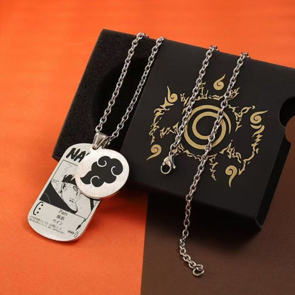 Naruto Anime Dog Tag Necklace, Multi Styles Stainless Steel Pendant Necklace, Naruto Symbol Character Engraved Chain Jewelry, Anime Cosplay Accessories, Naruto Merch Gift for Anime Fans
