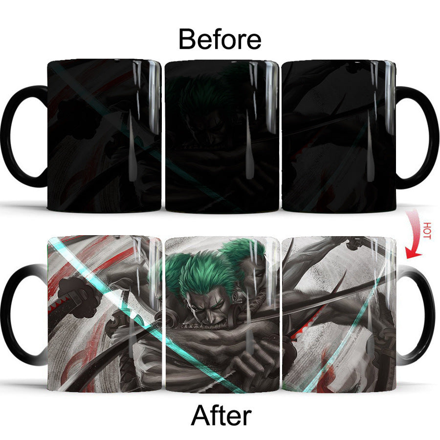 One Piece Heat Changing Magic Mug, Anime Luffy Gear5 Zoro Sanji Color Changing Coffee Cup, 11oz Heat Sensitive Ceramic Tea Mug, Hot Water Activated Magic Cup, One Piece Anime Fan Birthday Holiday Gift