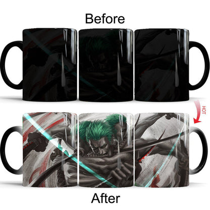 One Piece Heat Changing Magic Mug, Anime Luffy Gear5 Zoro Sanji Color Changing Coffee Cup, 11oz Heat Sensitive Ceramic Tea Mug, Hot Water Activated Magic Cup, One Piece Anime Fan Birthday Holiday Gift