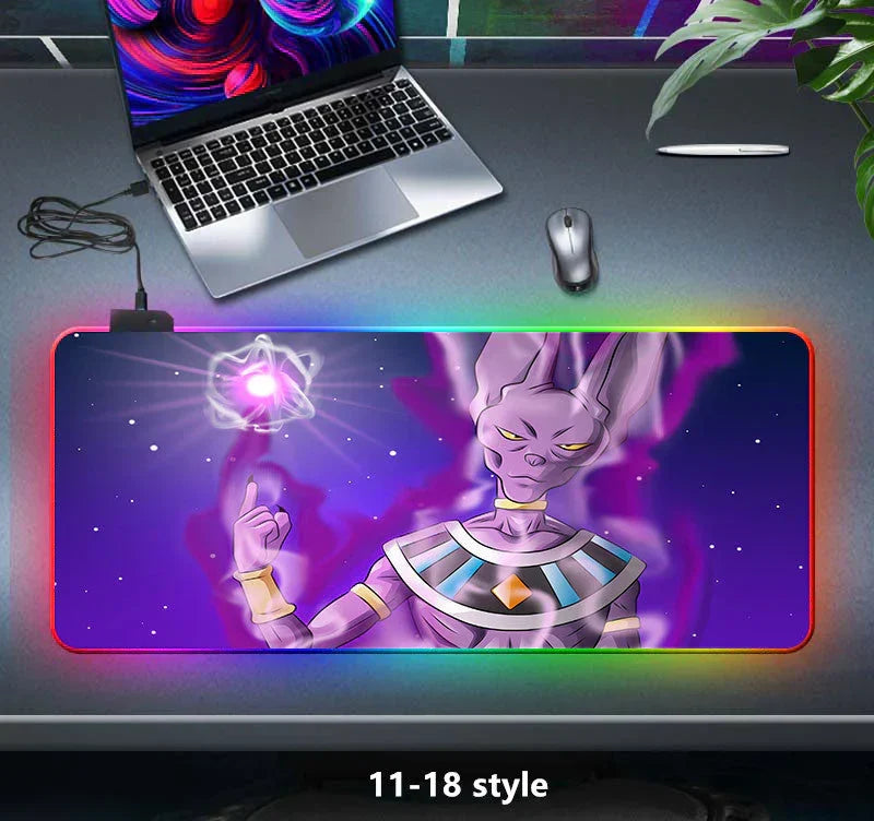 Dragon Ball Z RGB Large Mouse Pad, Anime DBZ Goku Vegeta Frieza Extended Gaming Mousepad with LED Rainbow Light, Non Slip Rubber Base Desk Mat for PC Keyboard Laptop, Dragon Ball Fan Decor