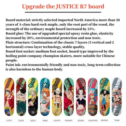 One Piece Anime Complete Skateboard Set, 7 Layer Maple Double Kick Skate Board, Luffy Zoro Sanji Nami Chopper Print Skateboard, Anime Collectible Skateboard for Teens Adults, One Piece Fan Gift