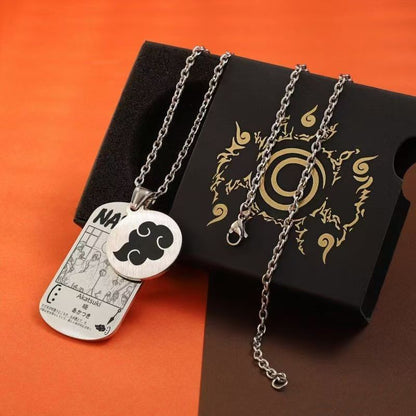 Naruto Anime Dog Tag Necklace, Multi Styles Stainless Steel Pendant Necklace, Naruto Symbol Character Engraved Chain Jewelry, Anime Cosplay Accessories, Naruto Merch Gift for Anime Fans