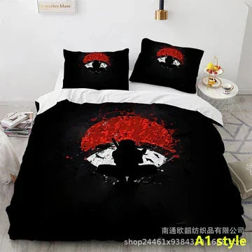 Naruto Anime Bedding Set, 3D Print Duvet Cover with Pillowcases, Akatsuki Red Cloud Comforter Cover Set, Soft Microfiber Bed Sheets, Bedroom Decor Gift for Naruto Fans