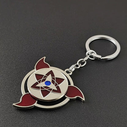 Naruto Anime Sharingan Rotatable Keychain, Uchiha Clan Rotating Sharingan Metal Key Ring, Akatsuki Red Cloud Pendant, Anime Cosplay Accessory, Collectible Key Chain Gift for Naruto Fans