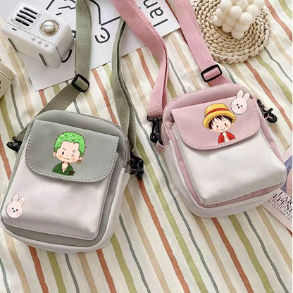 One Piece Anime Mini Crossbody Bag, Luffy Zoro Nami Chopper Sanji Character Print Small Shoulder Purse, Cute Canvas Sling Bag, Anime Fan Daily Messenger Bag Gift