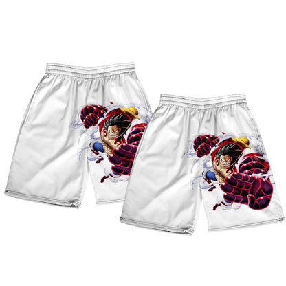 One Piece Anime Shorts, Luffy Zoro Sanji Chopper Printed Casual Beach Shorts, Elastic Waist Loose Short Pants, One Piece Merch Summer Swim Trunks for Men Anime Fans