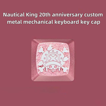One Piece Custom Metal Keycap, Anime 3D Embossed Mechanical Keyboard Key Cap, Skull & Straw Hat Pattern Artisan Keycap, Replacement Keycap for Cherry MX Switch, Gaming Keyboard Decor Gift for One Piece Fans