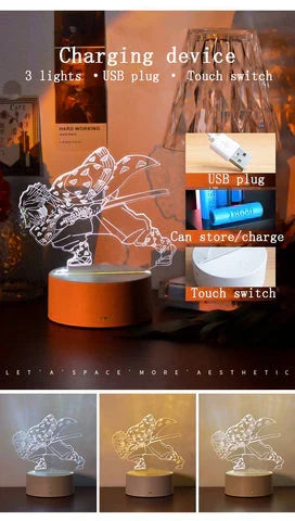 Demon Slayer 3D Illusion LED Night Light, Kimetsu No Yaiba Anime Character Table Lamp, Touch Control 7 Color Changing Acrylic Night Lamp, Bedroom Desktop Decor Birthday Gift for Demon Slayer Fans