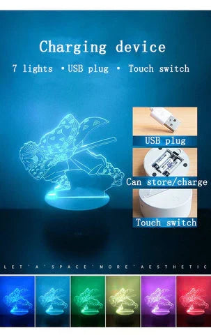 Demon Slayer 3D Illusion LED Night Light, Kimetsu No Yaiba Anime Character Table Lamp, Touch Control 7 Color Changing Acrylic Night Lamp, Bedroom Desktop Decor Birthday Gift for Demon Slayer Fans
