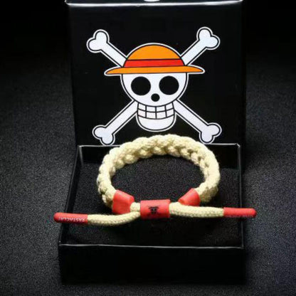 One Piece Anime Braided Bracelet, Straw Hat Pirates Woven Rope Wristband, Adjustable Character Themed Bracelets, One Piece Cosplay Jewelry, Anime Fan Gift for Men Women Teens