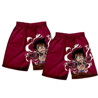 One Piece Anime Shorts, Luffy Zoro Sanji Chopper Printed Casual Beach Shorts, Elastic Waist Loose Short Pants, One Piece Merch Summer Swim Trunks for Men Anime Fans