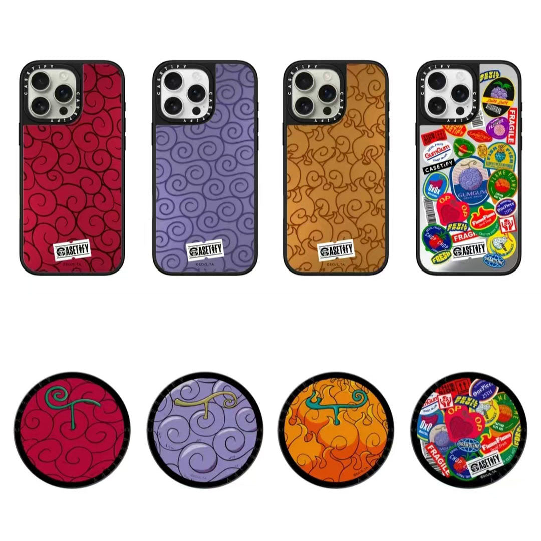 One Piece Anime Phone Case for iPhone, Gum-Gum Fruit Pattern Shockproof Protective Case, Funny Manga Print Phone Cover with Pop Socket, One Piece Anime Merch Gift for Fans