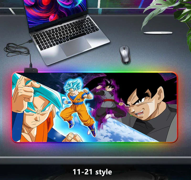 Dragon Ball Z RGB Large Mouse Pad, Anime DBZ Goku Vegeta Frieza Extended Gaming Mousepad with LED Rainbow Light, Non Slip Rubber Base Desk Mat for PC Keyboard Laptop, Dragon Ball Fan Decor