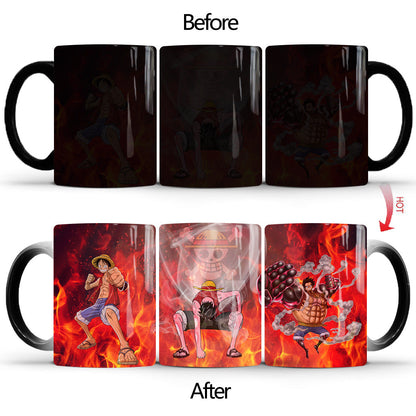 One Piece Heat Changing Magic Mug, Anime Luffy Gear5 Zoro Sanji Color Changing Coffee Cup, 11oz Heat Sensitive Ceramic Tea Mug, Hot Water Activated Magic Cup, One Piece Anime Fan Birthday Holiday Gift